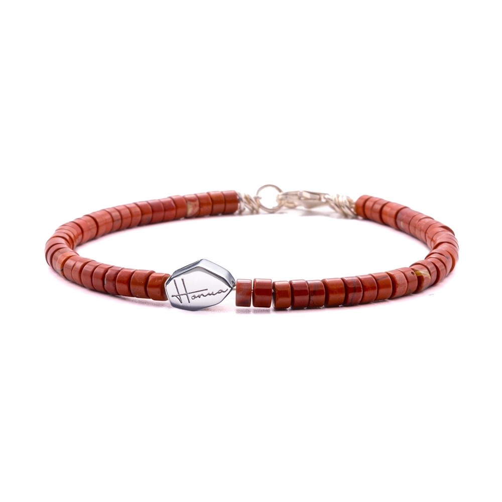 Bracciale rosso uomo donna pietre heishi argento