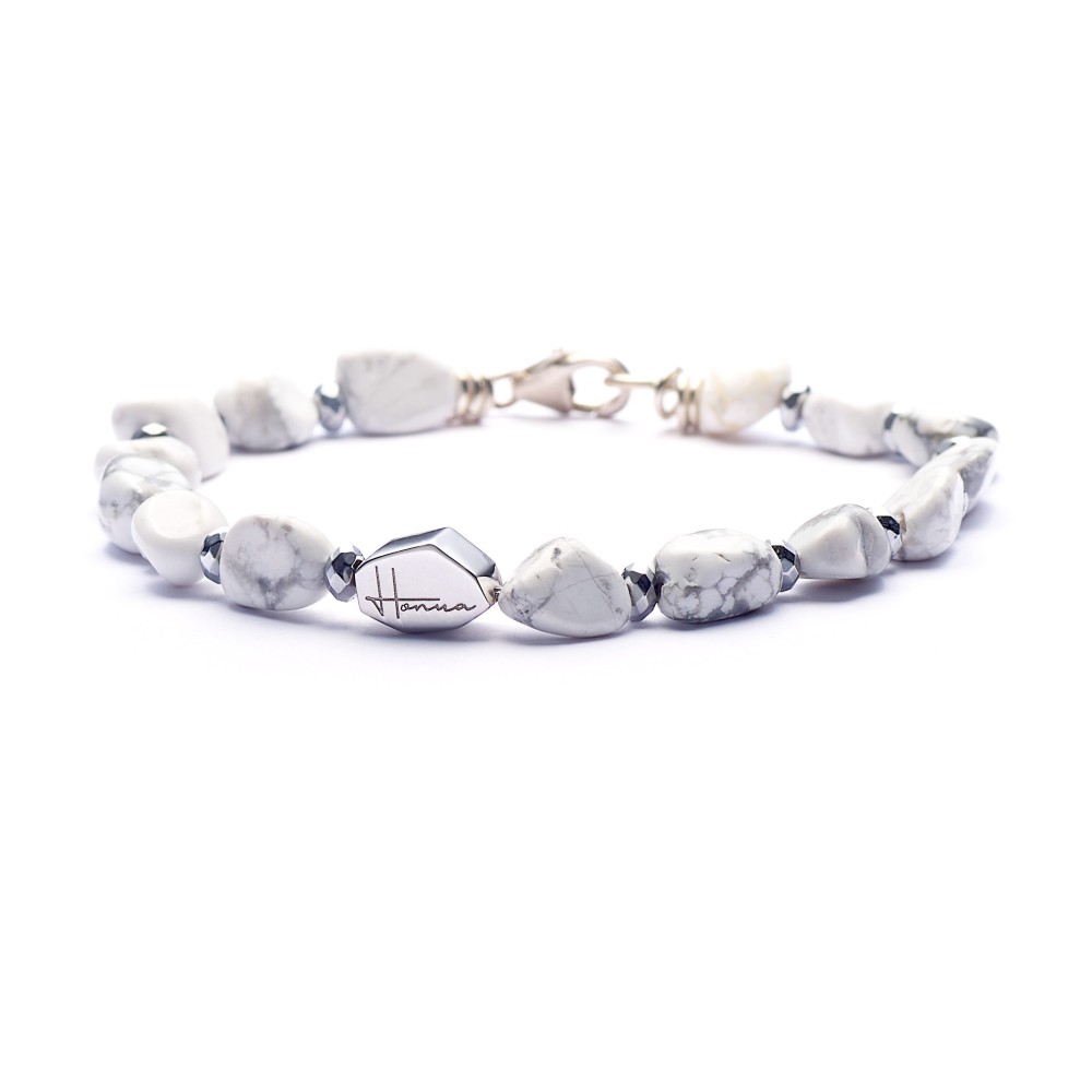 Bracciale Uomo Donna Pietre Bianche Argento